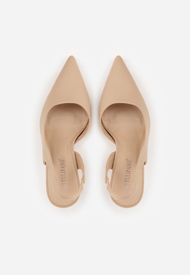 Renee - Beżowe Casualowe Sandały na Szpilce Typu Slingback Lamigonia. Okazja: na co dzień. Kolor: beżowy. Obcas: na szpilce. Styl: casual