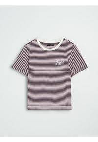 Sinsay - Koszulka w paski z haftowanym napisem - wielobarwny. Wzór: napisy, haft, paski #1