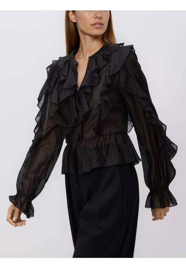 Reserved - Bluzka z lyocellem - czarny. Kolor: czarny. Materiał: tkanina