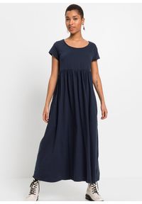 bonprix - Sukienka T-shirtowa z bawełny organicznej. Kolekcja: petite. Kolor: niebieski. Materiał: bawełna. Długość: maxi #1