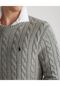 Ralph Lauren - RALPH LAUREN - Szary sweter z bawełny. Typ kołnierza: polo. Kolor: szary. Materiał: bawełna. Wzór: haft #4