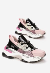 Renee - Różowe Sneakersy Leuceris. Nosek buta: okrągły. Kolor: różowy. Materiał: materiał, lakier #3