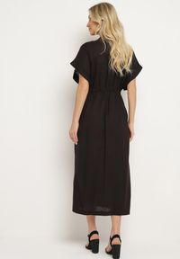 Born2be - Czarna Bawełniana Sukienka z Koszulową Górą i Ściągaczem w Talii Vikleta. Okazja: na co dzień. Typ kołnierza: dekolt w kształcie V. Kolor: czarny. Materiał: bawełna. Typ sukienki: koszulowe. Styl: casual, klasyczny #5