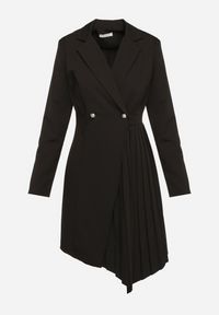 Born2be - Czarna Rozkloszowana Sukienka Mini z Kopertową Górą i Plisami na Dole Lontasa. Kolor: czarny. Typ sukienki: kopertowe. Styl: elegancki. Długość: mini #3