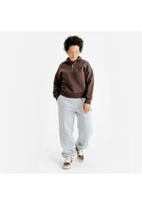 Decathlon - Bluza ze stójką na suwak damska Elementals. Typ kołnierza: kołnierzyk stójkowy. Kolor: brązowy. Materiał: poliester, elastan, tkanina, prążkowany, bawełna, materiał #2