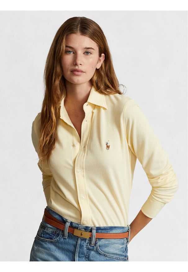 Polo Ralph Lauren Koszula Ls Knt Ox St 211924258002 Żółty Slim Fit. Typ kołnierza: polo. Kolor: żółty. Materiał: bawełna
