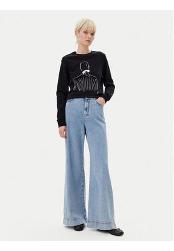 Karl Lagerfeld - KARL LAGERFELD Bluza A2W20056 Czarny Regular Fit. Typ kołnierza: dekolt w karo. Kolor: czarny. Materiał: bawełna