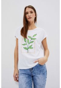 MOODO - T-shirt z nadrukiem kwiatów biały. Kolor: biały. Materiał: bawełna. Wzór: kwiaty, nadruk