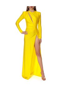 AGGI - Sukienka maxi Adriana Super Yellow. Kolor: żółty. Materiał: tkanina. Długość rękawa: długi rękaw. Typ sukienki: dopasowane. Długość: maxi #3