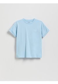 Reserved - Bawełniany t-shirt z haftem - jasnoniebieski. Kolor: niebieski. Materiał: bawełna. Wzór: haft