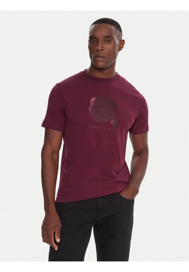 Karl Lagerfeld - KARL LAGERFELD T-Shirt 755032 554221 Bordowy Regular Fit. Typ kołnierza: dekolt w karo. Kolor: czerwony. Materiał: bawełna