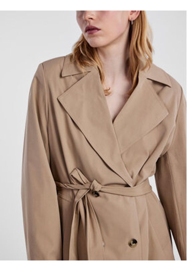 Pieces Trencz 17141582 Beżowy Loose Fit. Kolor: beżowy. Materiał: syntetyk