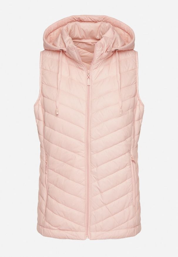 Born2be - Różowa Pikowana Kamizelka z Odpinanym Kapturem i Kieszeniami Ninallia. Okazja: na co dzień. Kolor: różowy. Materiał: jeans. Styl: sportowy, casual, elegancki