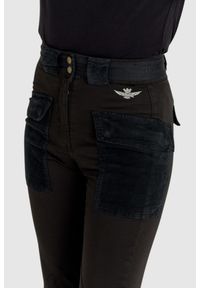 Aeronautica Militare - AERONAUTICA MILITARE Czarne spodnie damskie cargo ze ściągaczem w pasie, Rozmiar 38 IT - 34 EU. Kolor: czarny. Materiał: bawełna #5