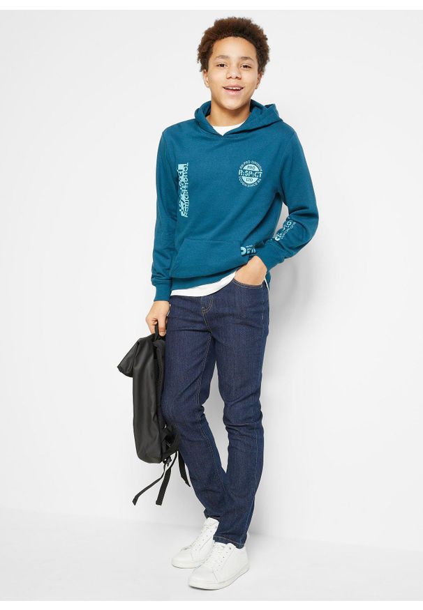 bonprix - Dżinsy ze stretchem Slim Fit Straight. Kolor: niebieski. Wzór: gładki