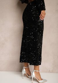 Renee - Czarna Cekinowa Spódnica w Koktajlowym Stylu Gumką w Pasie Berizola. Kolor: czarny. Wzór: gładki. Styl: wizytowy #5