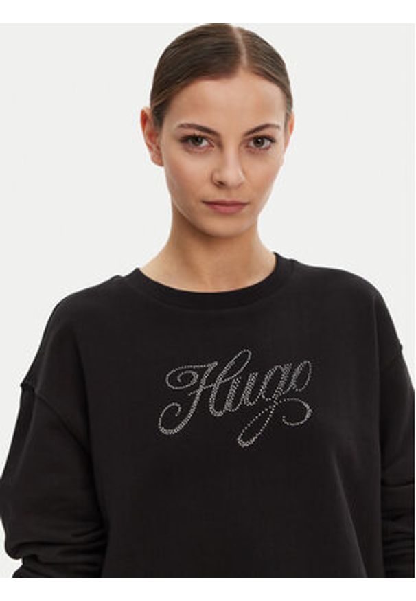 Hugo - HUGO Bluza 50537246 Czarny Oversize. Kolor: czarny. Materiał: bawełna