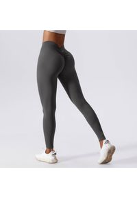 Intica - Legginsy z drapowaniem na trening i co dzień Ingedore. Kolor: szary. Materiał: materiał, skóra. Wzór: gładki. Sport: fitness