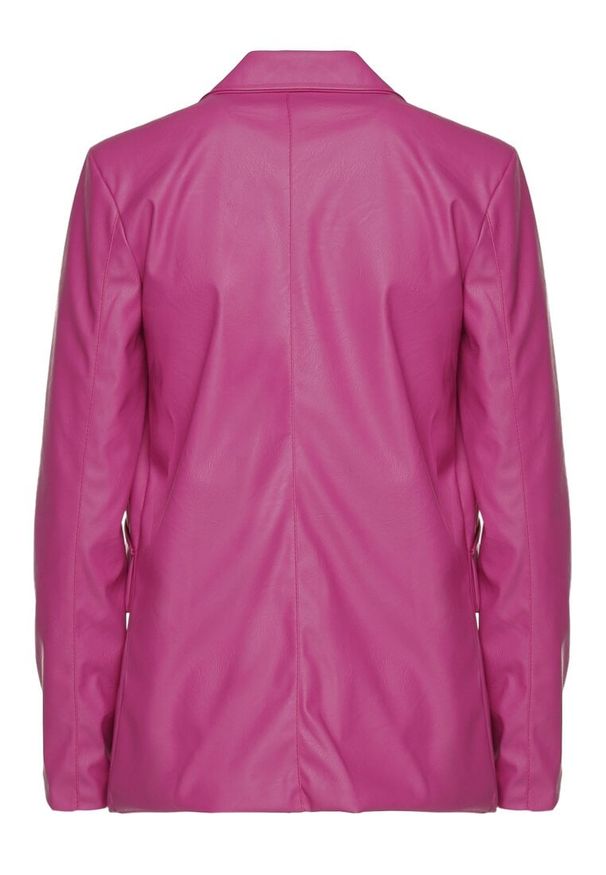 Renee - Ciemnoróżowa Pudełkowa Marynarka z Ekoskóry Niezapinana z Poduszkami w Ramionach Suniya. Okazja: na co dzień, na spotkanie biznesowe. Kolor: fioletowy. Materiał: wiskoza. Styl: casual, biznesowy