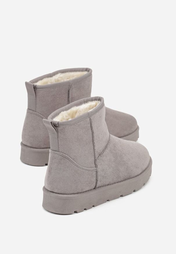 Born2be - Szare Wsuwane Śniegowce do Kostki z Imitacji Zamszu Atuvitta. Okazja: na co dzień. Zapięcie: bez zapięcia. Kolor: szary. Materiał: zamsz. Styl: casual