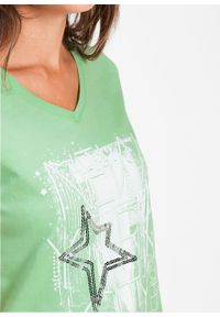 T-shirt bonprix kremowy miętowy. Kolor: zielony. Styl: elegancki #2