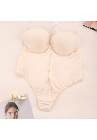 Intica - Body bezszwowe z dekoltem na wieczorne wyjścia Jeronima. Kolor: beżowy. Materiał: materiał #1