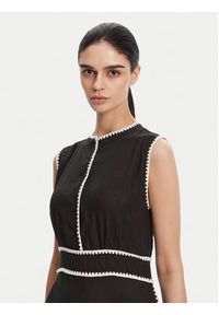 ICONA Sukienka letnia RP5LE007 Czarny Regular Fit. Kolor: czarny. Materiał: len. Sezon: lato