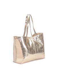 Kazar - Duża złota torebka na ramię ze skóry z chwostem. Kolor: złoty. Materiał: skórzane. Rozmiar: duże. Styl: elegancki, klasyczny. Rodzaj torebki: na ramię #6