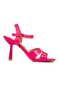 SHELOVET - Fuksjowe sandały na słupku Shelovet różowe. Kolor: różowy. Obcas: na słupku