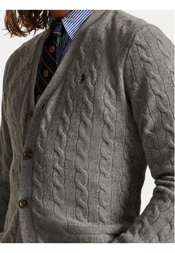 Polo Ralph Lauren Kardigan 710949808005 Szary Regular Fit. Typ kołnierza: polo. Kolor: szary. Materiał: wełna