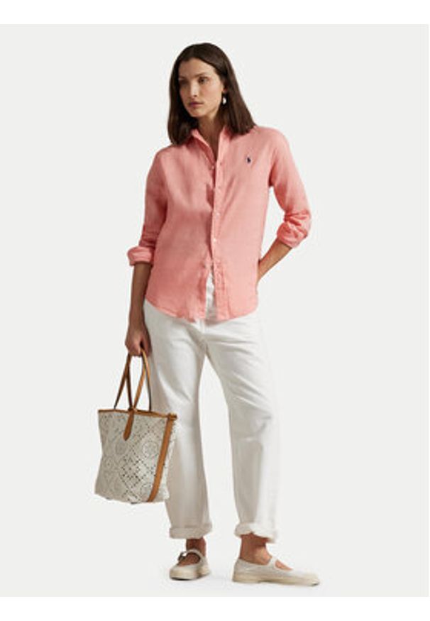 Polo Ralph Lauren Koszula 211970730012 Koralowy Classic Fit. Typ kołnierza: polo. Kolor: pomarańczowy. Materiał: len