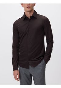Reserved - Gładka koszula super slim fit - brązowy. Kolor: brązowy. Materiał: dzianina. Wzór: gładki #1