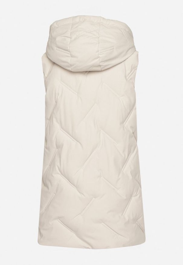 Born2be - Biała Casualowa Kamizelka z Kapturem i Pikowanymi Przeszyciami Caletta. Okazja: na co dzień. Typ kołnierza: kaptur. Kolor: biały. Materiał: jeans. Styl: casual