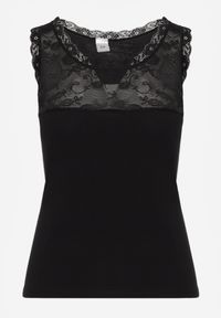 Born2be - Czarny Bawełniany Top z Koronkową Górą Beralia. Kolor: czarny. Materiał: bawełna, koronka. Wzór: aplikacja #5