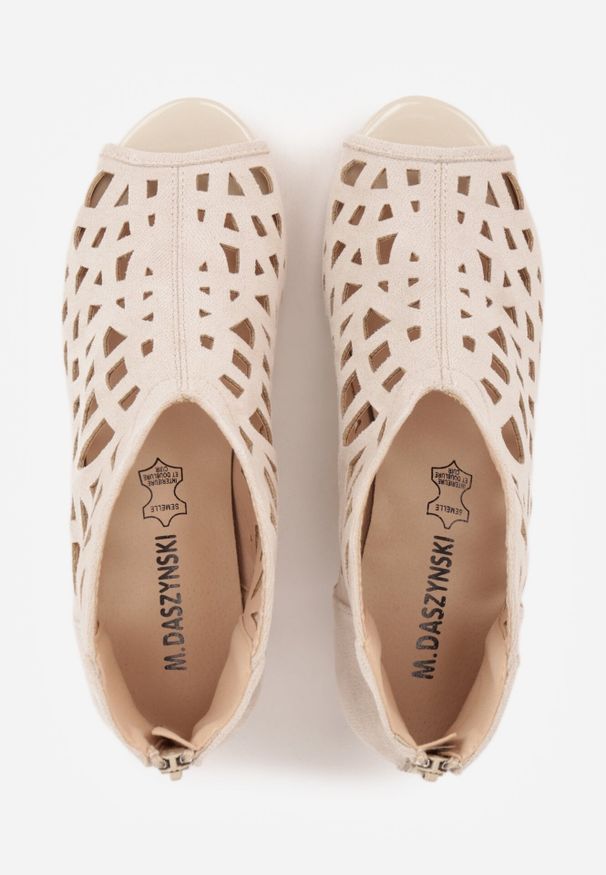 Born2be - Beżowe Ażurowe Botki Peep Toe na Słupku ze Skórzaną Wkładką Cezelle. Okazja: na co dzień. Nosek buta: otwarty. Kolor: beżowy. Materiał: skóra. Wzór: ażurowy. Obcas: na słupku. Styl: casual