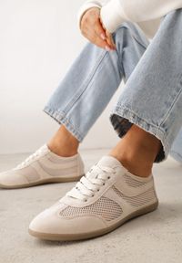 Born2be - Beżowe Sneakersy Typu Tenisówki z Siateczkowymi Wstawkami Corigoria. Okazja: na co dzień. Kolor: beżowy. Materiał: jeans #6