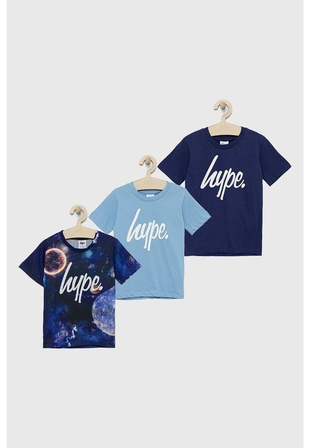 Hype t-shirt dziecięcy (3-pack) wzorzysty. Okazja: na co dzień. Kolor: niebieski. Materiał: dzianina. Wzór: nadruk. Styl: casual