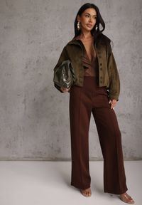 Renee - Brązowe Bawełniano-Wiskozowe Spodnie o Eleganckim Kroju w Kant Tinawre. Okazja: na co dzień. Kolor: brązowy. Materiał: wiskoza, bawełna. Wzór: gładki. Styl: elegancki #4