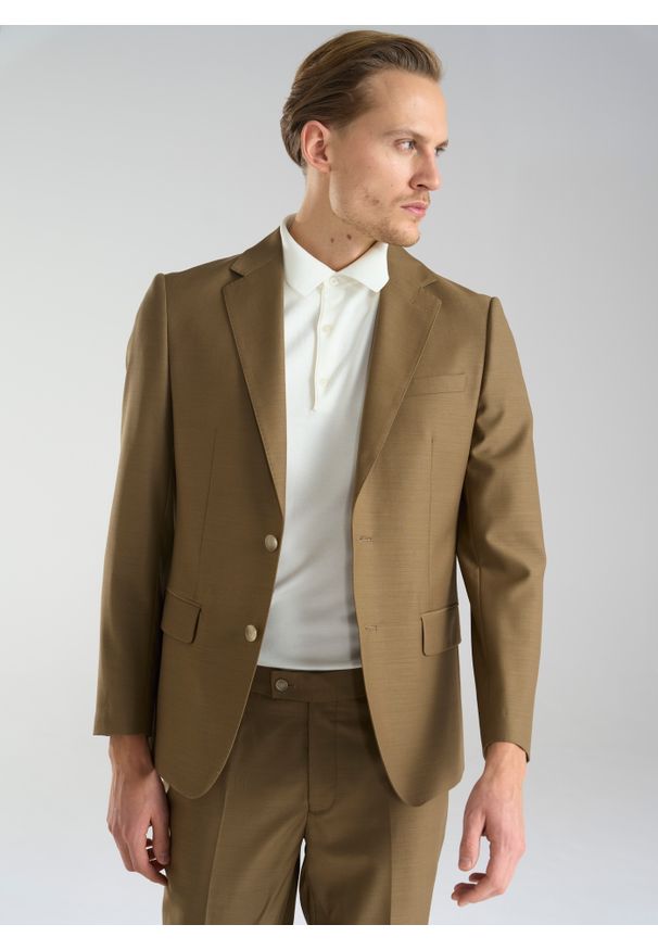 Pako Lorente - PAKO LORENTE – Jasnobrązowe garniturowe spodnie męskie z wełną. Kolor: brązowy. Materiał: wełna. Styl: elegancki