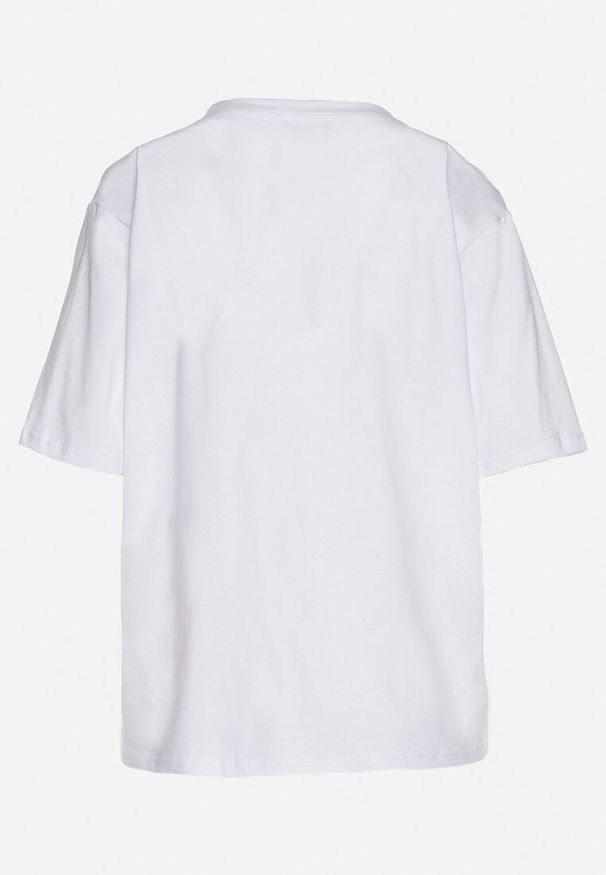 Born2be - Biały Bawełniany T-shirt z Ozdobnym Nadrukiem Delmari. Okazja: na spacer, na co dzień. Kolor: biały. Materiał: bawełna. Wzór: nadruk. Styl: casual, klasyczny