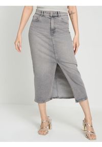 Sinsay - Jeansowa spódnica midi z rozcięciem - szary. Kolor: szary. Materiał: jeans