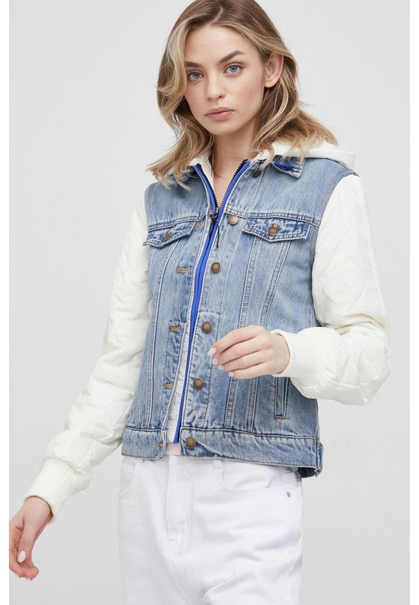 Desigual kurtka damska przejściowa. Okazja: na co dzień. Kolor: niebieski. Materiał: materiał, włókno, bawełna. Styl: casual