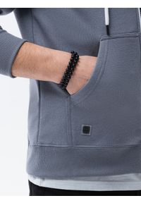 Ombre Clothing - Bluza męska rozpinana z kapturem BASIC - jeansowa V13 B977 - XXL. Typ kołnierza: kaptur. Materiał: jeans