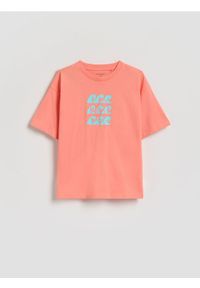 Reserved - Bawełniany t-shirt z nadrukiem - pomarańczowy. Kolor: pomarańczowy. Materiał: bawełna. Wzór: nadruk #1