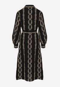 Born2be - Czarna Koszulowa Sukienka z Wiskozy z Wiązanym Paskiem Zdobiona Haftem Rallisia. Okazja: na co dzień. Kolor: czarny. Materiał: wiskoza. Wzór: aplikacja, haft. Typ sukienki: koszulowe. Styl: klasyczny, casual, elegancki #2