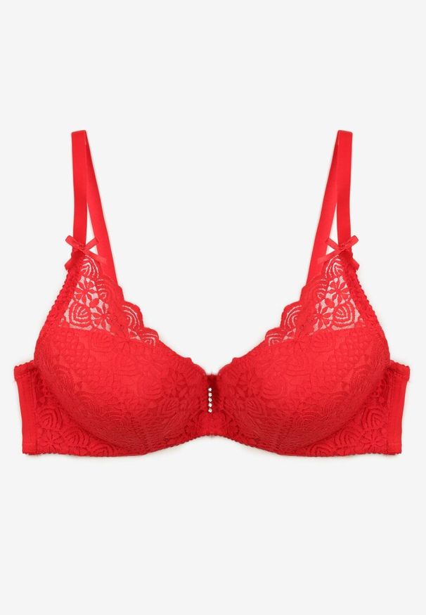 Renee - Czerwony Biustonosz Full Cup Ozdobiony Koronką Naave. Kolor: czerwony. Materiał: koronka. Wzór: aplikacja, koronka
