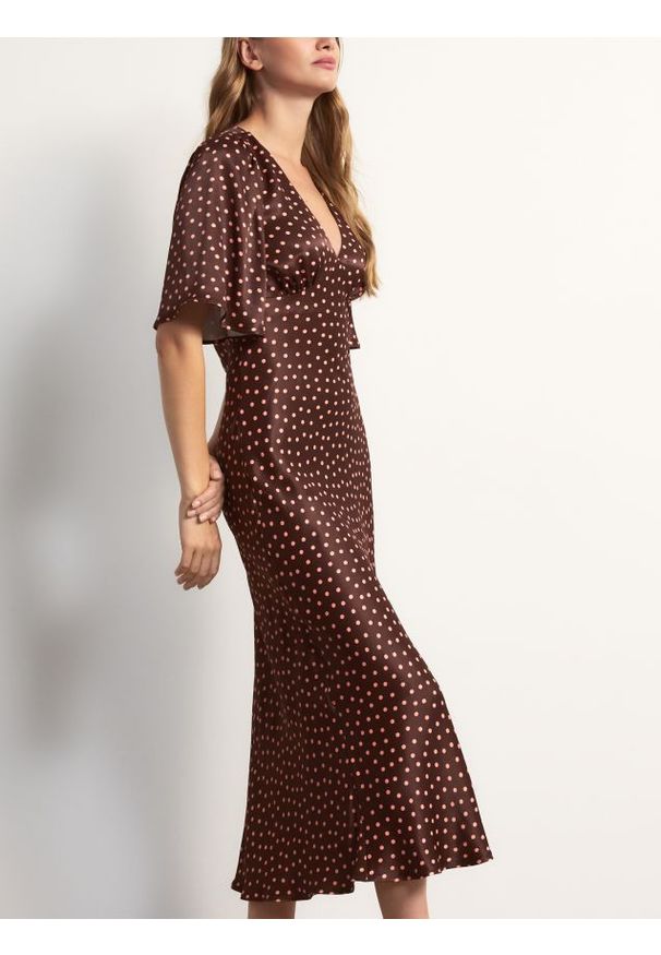 Reserved - Sukienka maxi z wiskozy - brązowy. Kolor: brązowy. Materiał: wiskoza. Długość: maxi