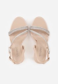 Born2be - Beżowe Szpilki Sandały Ozdobione Cyrkoniami i Transparentnymi Paskami Vikialie. Zapięcie: pasek. Kolor: beżowy. Wzór: aplikacja. Obcas: na szpilce. Styl: elegancki, klasyczny #8