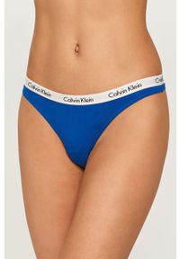 Calvin Klein Underwear - Stringi. Kolor: niebieski. Materiał: bawełna, dzianina, elastan. Wzór: nadruk #1
