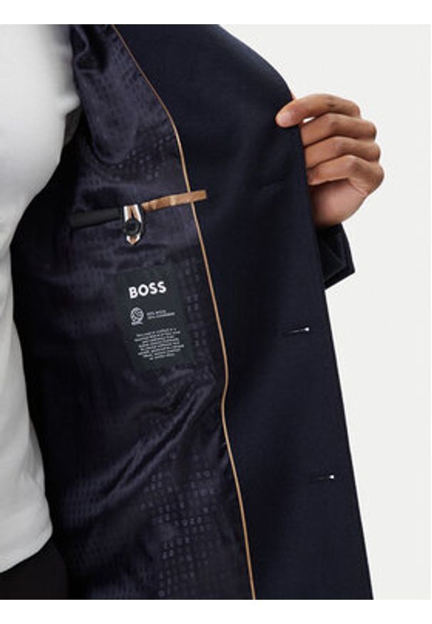 BOSS Płaszcz wełniany Hyde 50549187 Granatowy Slim Fit. Kolor: niebieski. Materiał: wełna